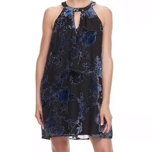 As U Wish Women’s Halter Dress Black Blue Floral